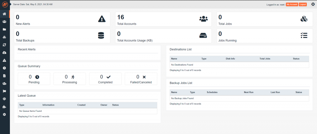 JetBackup for Debian and Ubuntu Dashboard Image