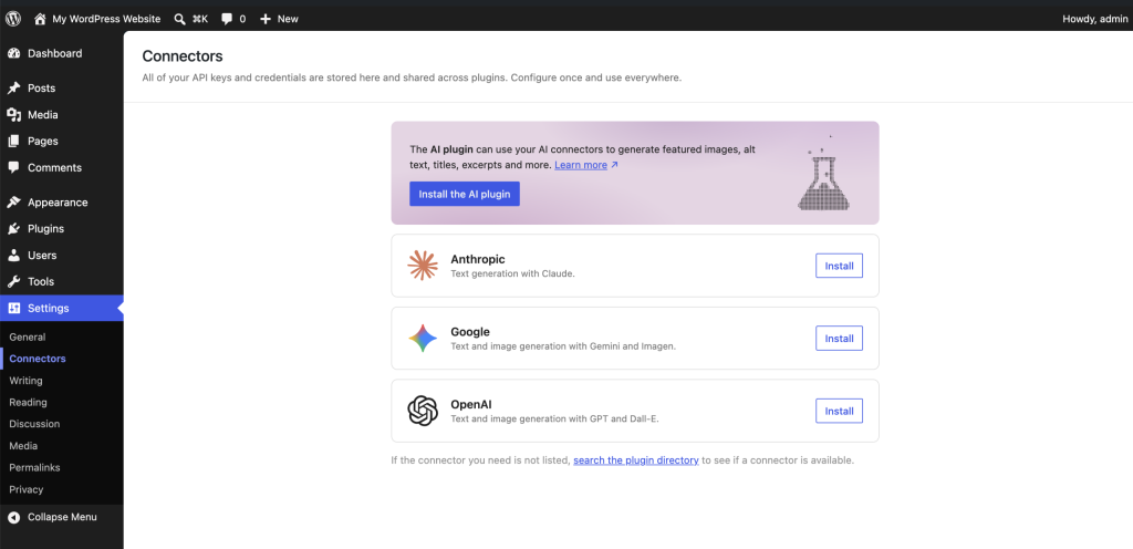 Image of AI inside of WordPress