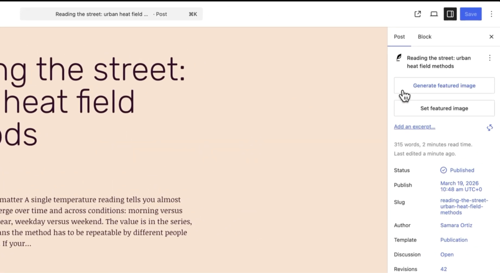 Image of the WordPress Admin and Generate an Image Button
